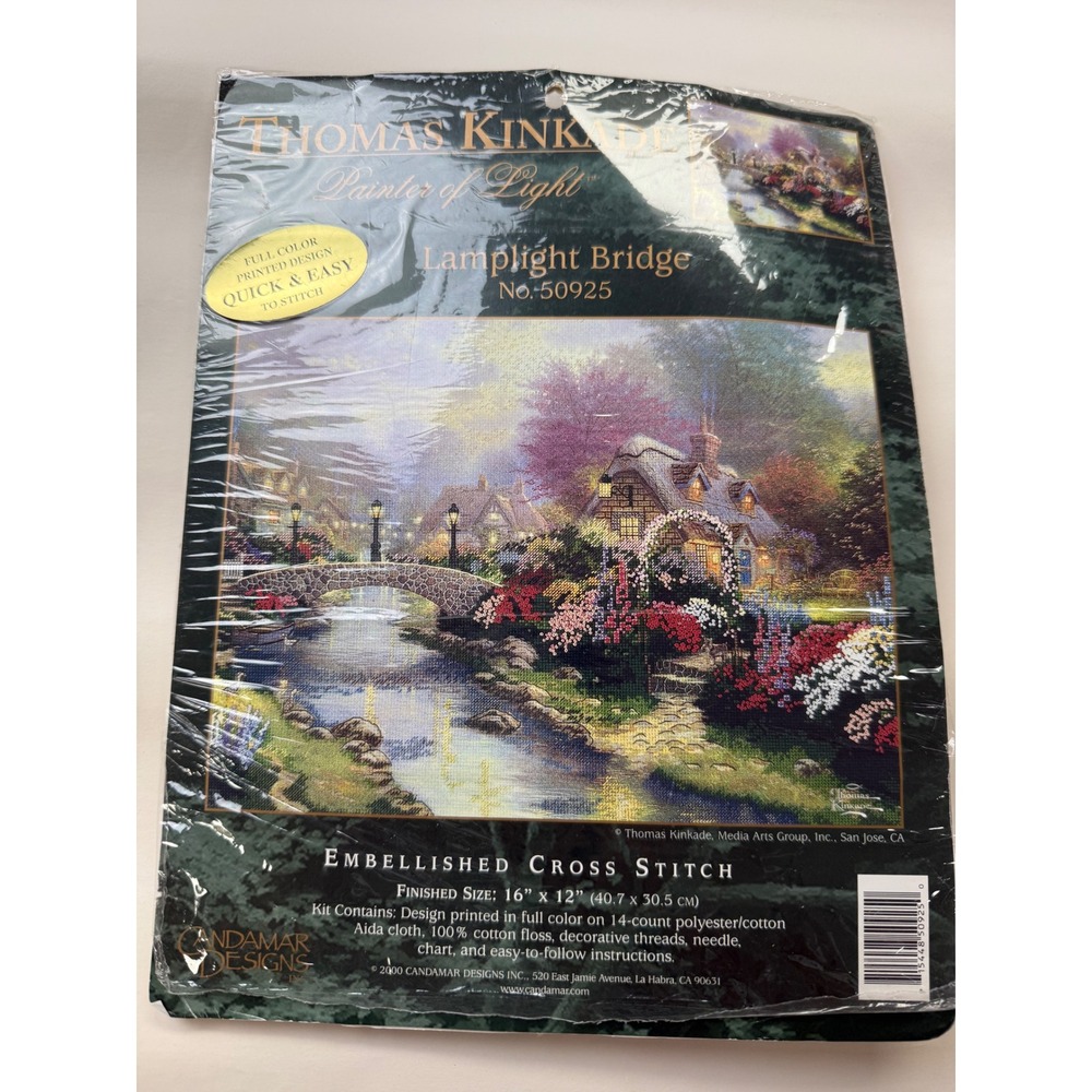 Thomas Kinkade Lamplight Bridge Cross Stitch Kit Vintage